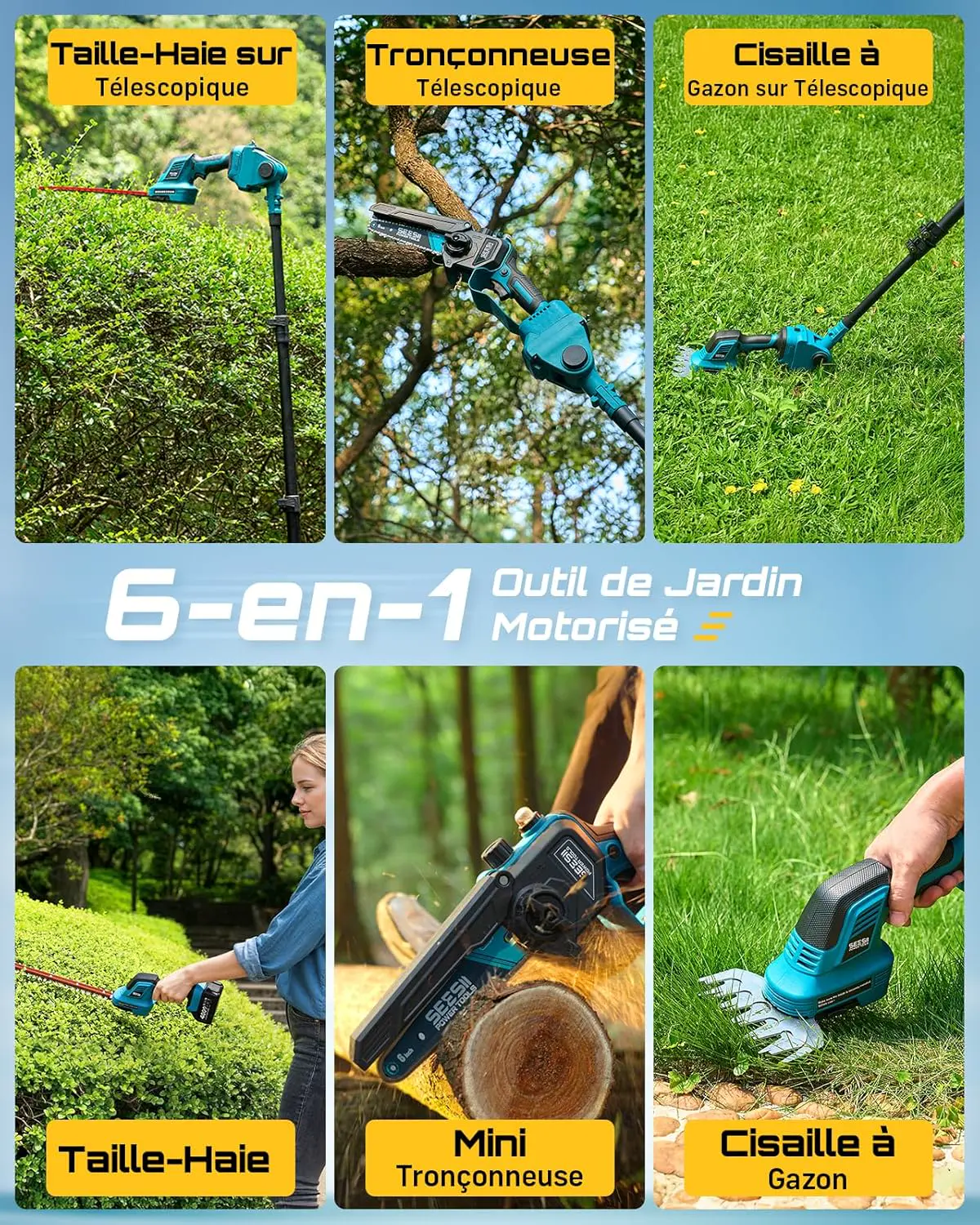 Tronçonneuse électrique SEESII 6-en-1 Mini Tronçonneuse & Tail… vue 2