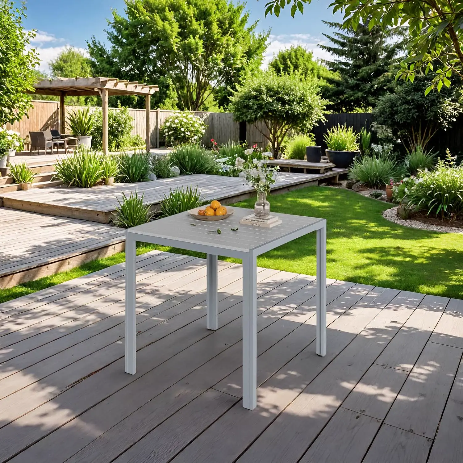 Table de jardin 6 places en aluminium gris vue 2