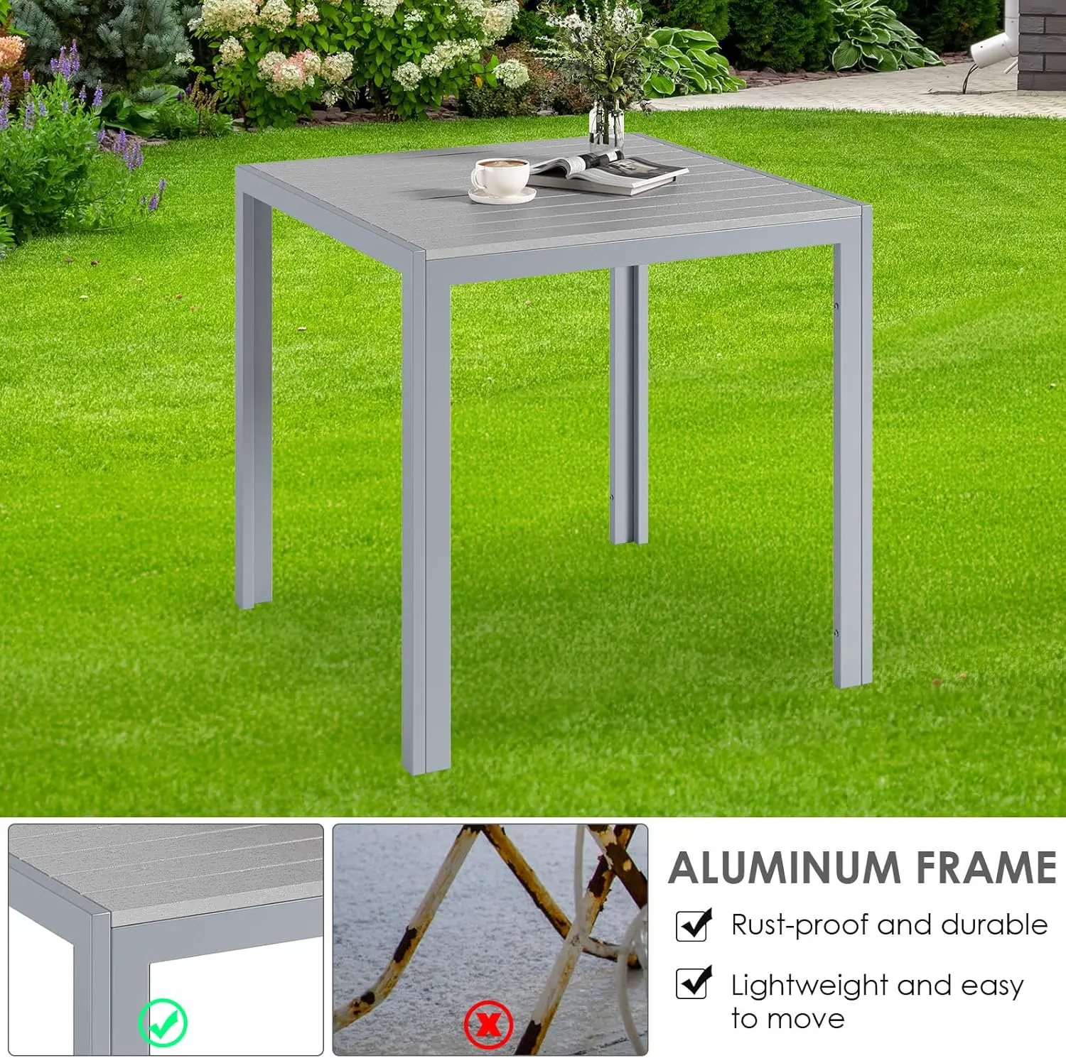 Table de jardin 6 places en aluminium gris vue 5