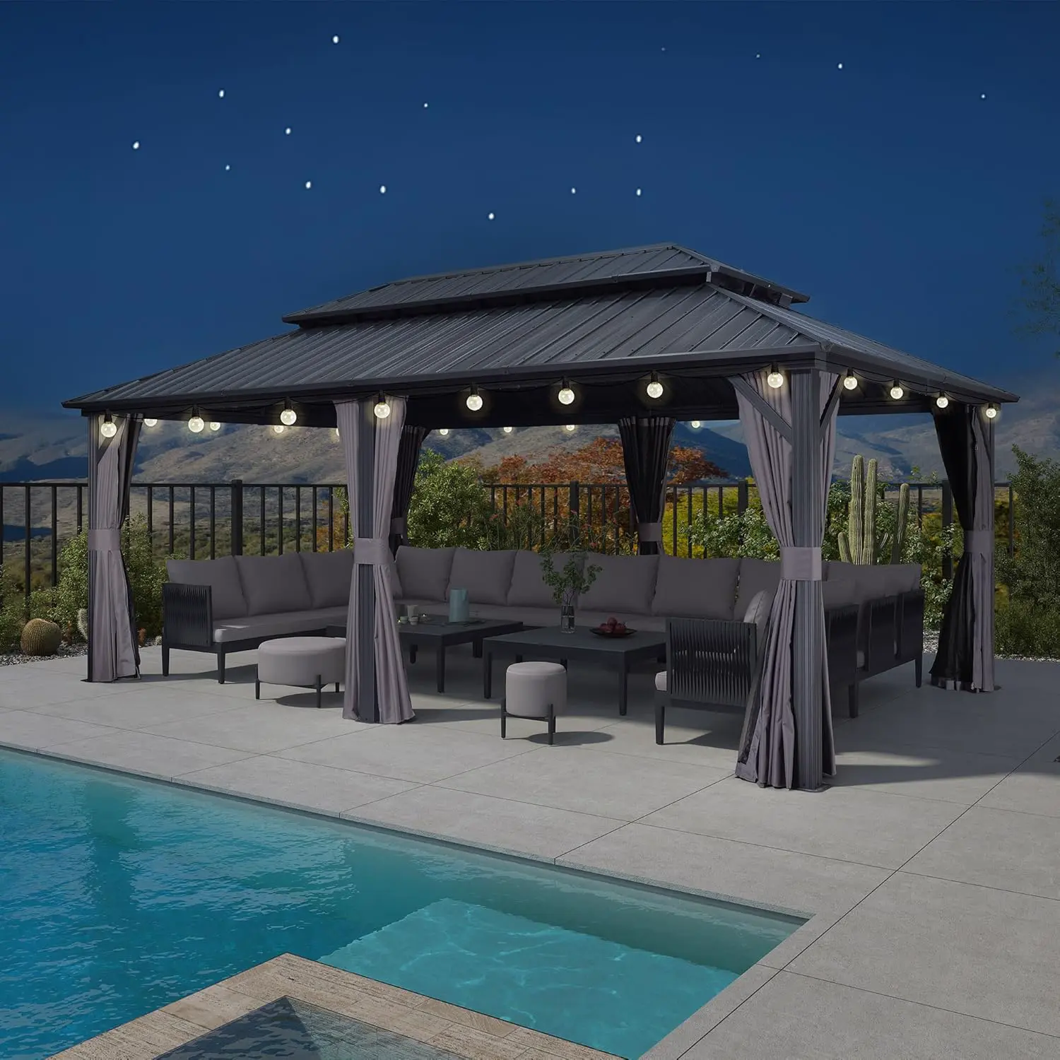 Pergola en aluminium gris 6x3,65 m vue 2