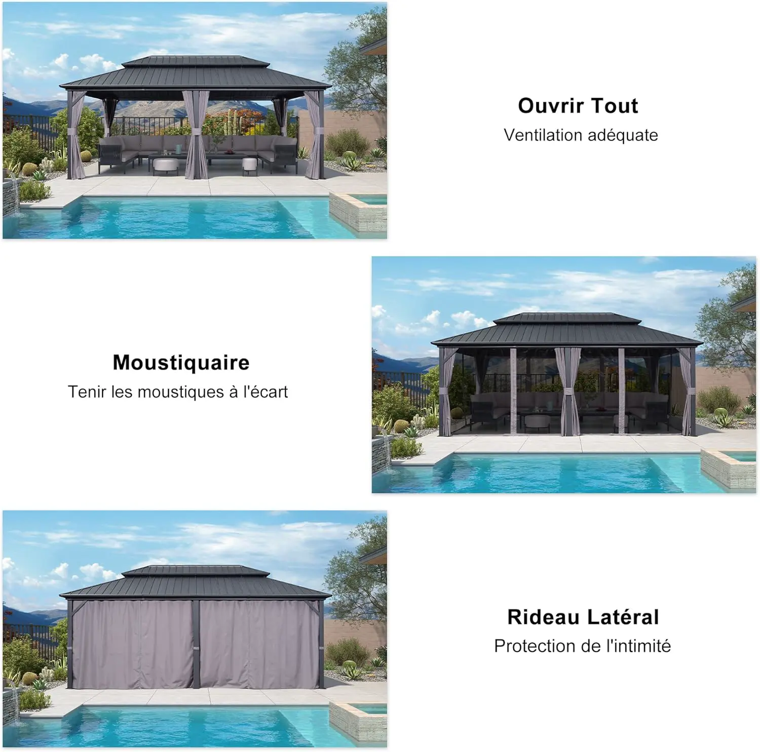 Pergola en aluminium gris 6x3,65 m vue 4