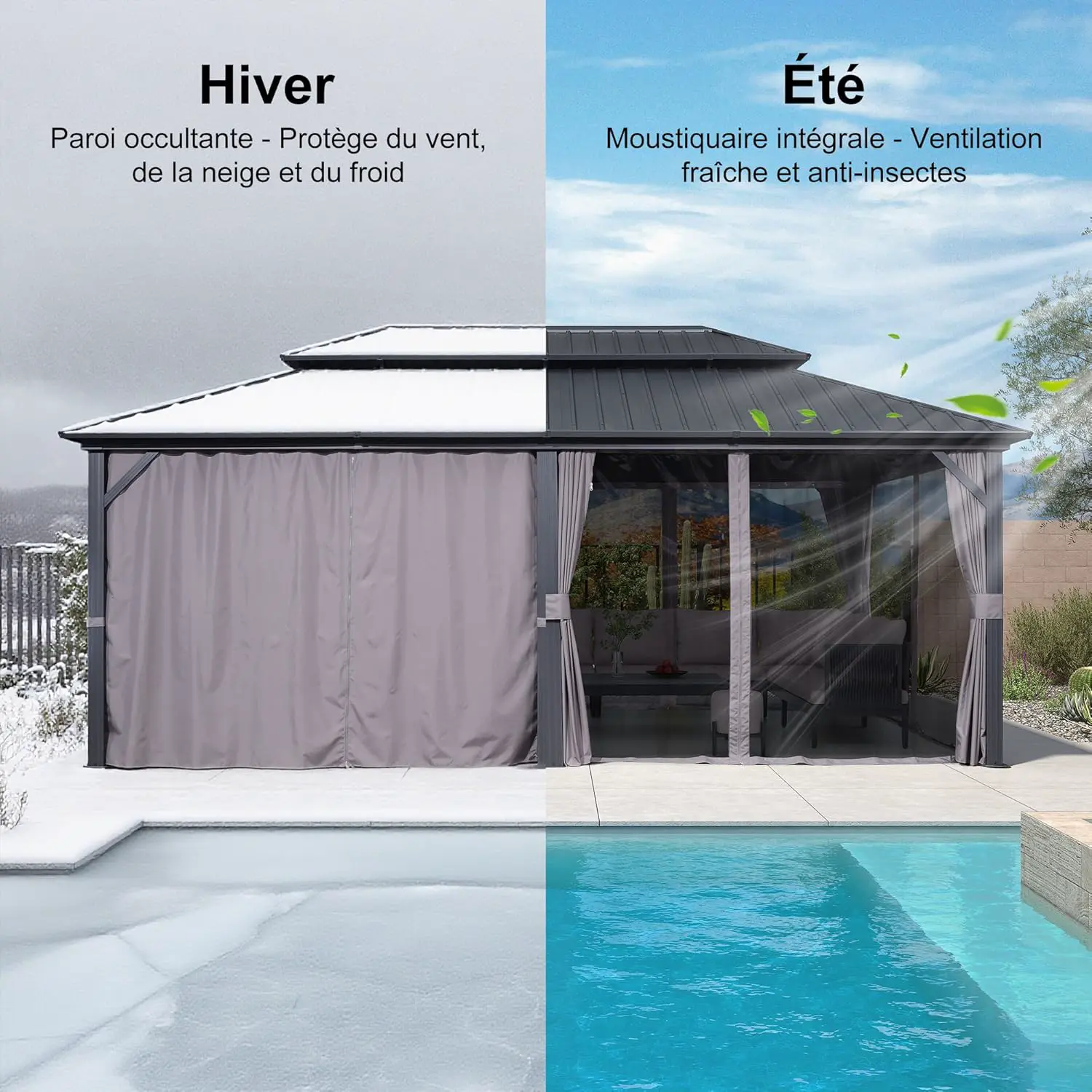 Pergola en aluminium gris 6x3,65 m vue 5