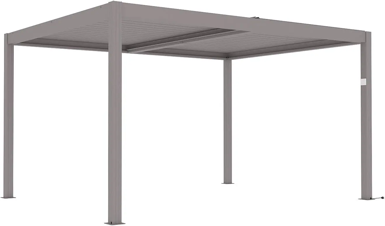 Vente-unique - Pergola bioclimatique autoportante électrique Taupe en Aluminium avec Lames orientables 12 m² - AMADORA 12 m²