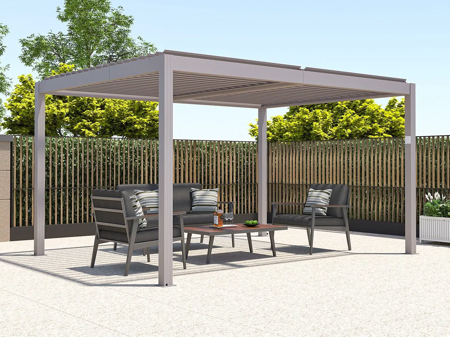 Pergola en aluminium taupe 12 m² vue 4