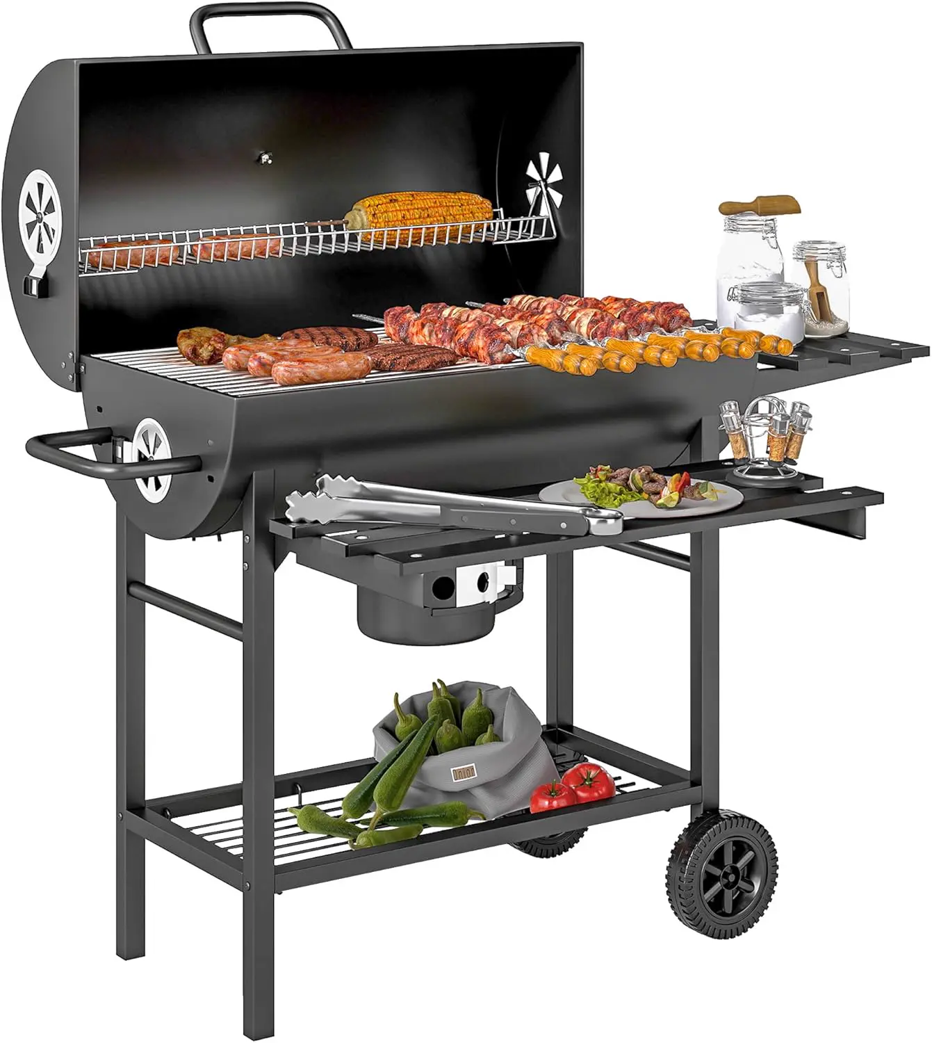 Outsunny Barbecue charbon de bois avec tablette avant pliable
