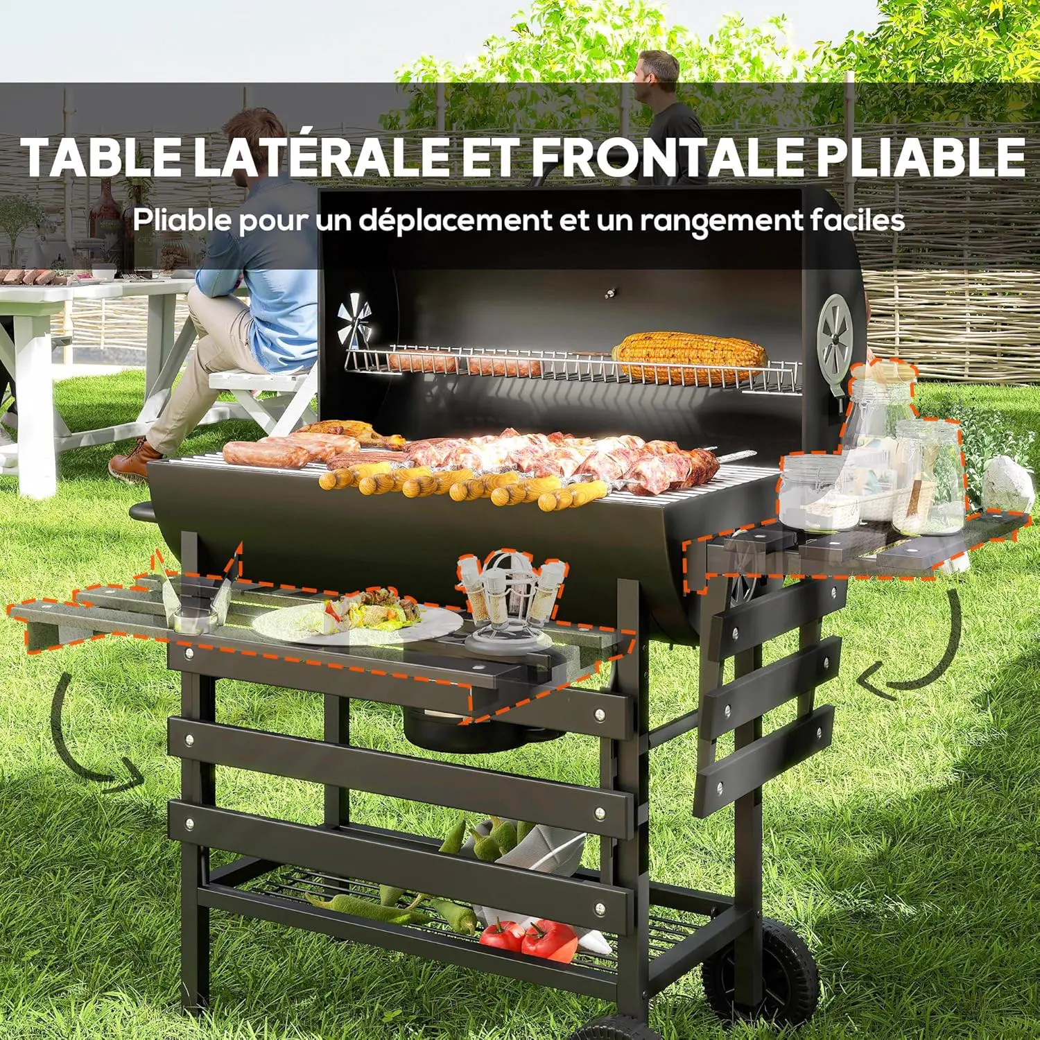 Barbecue à charbon 9 places en bois noir vue 6