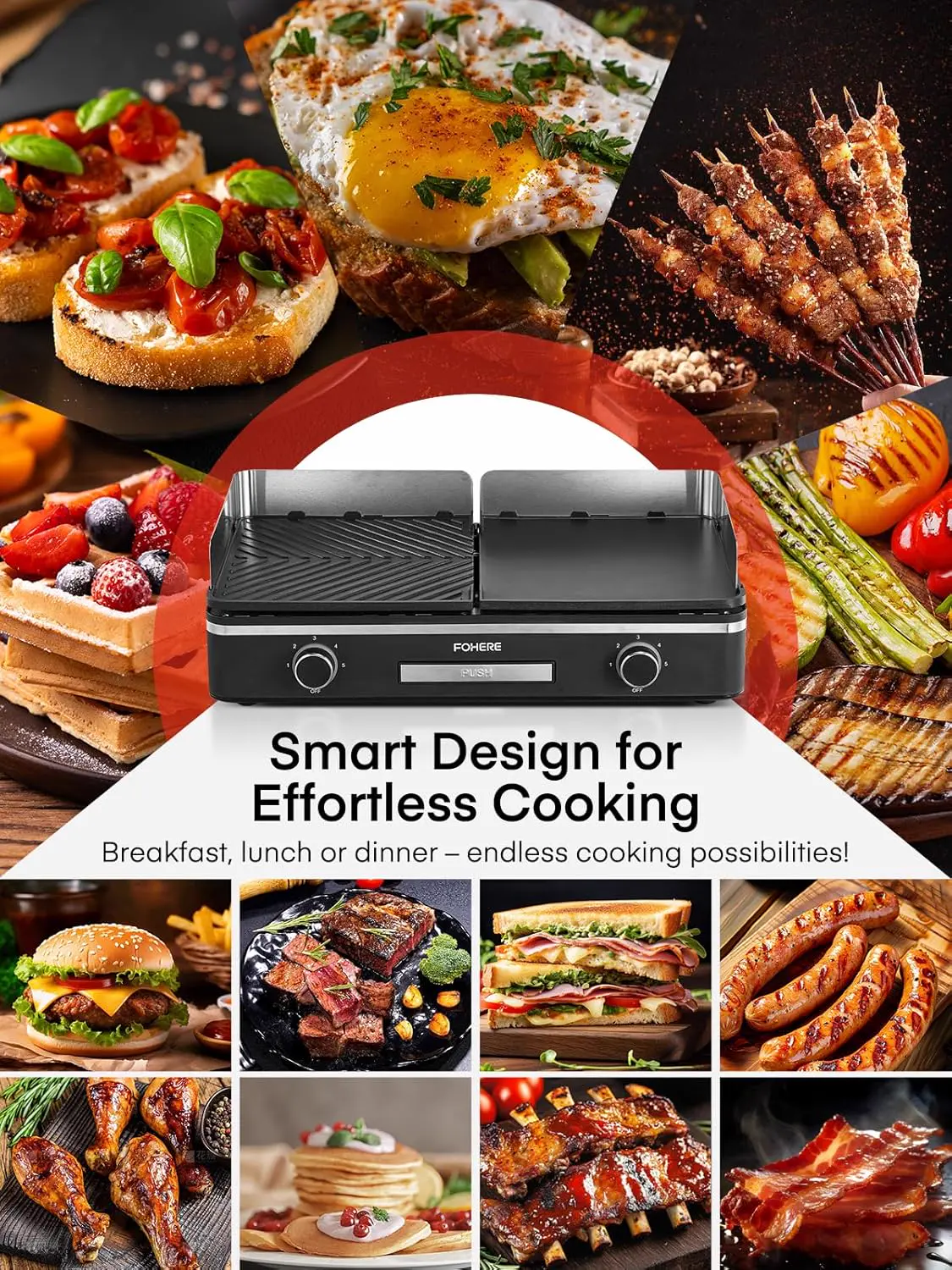 Barbecue électrique FOHERE Barbecue Électrique de Table 2400W vue 2