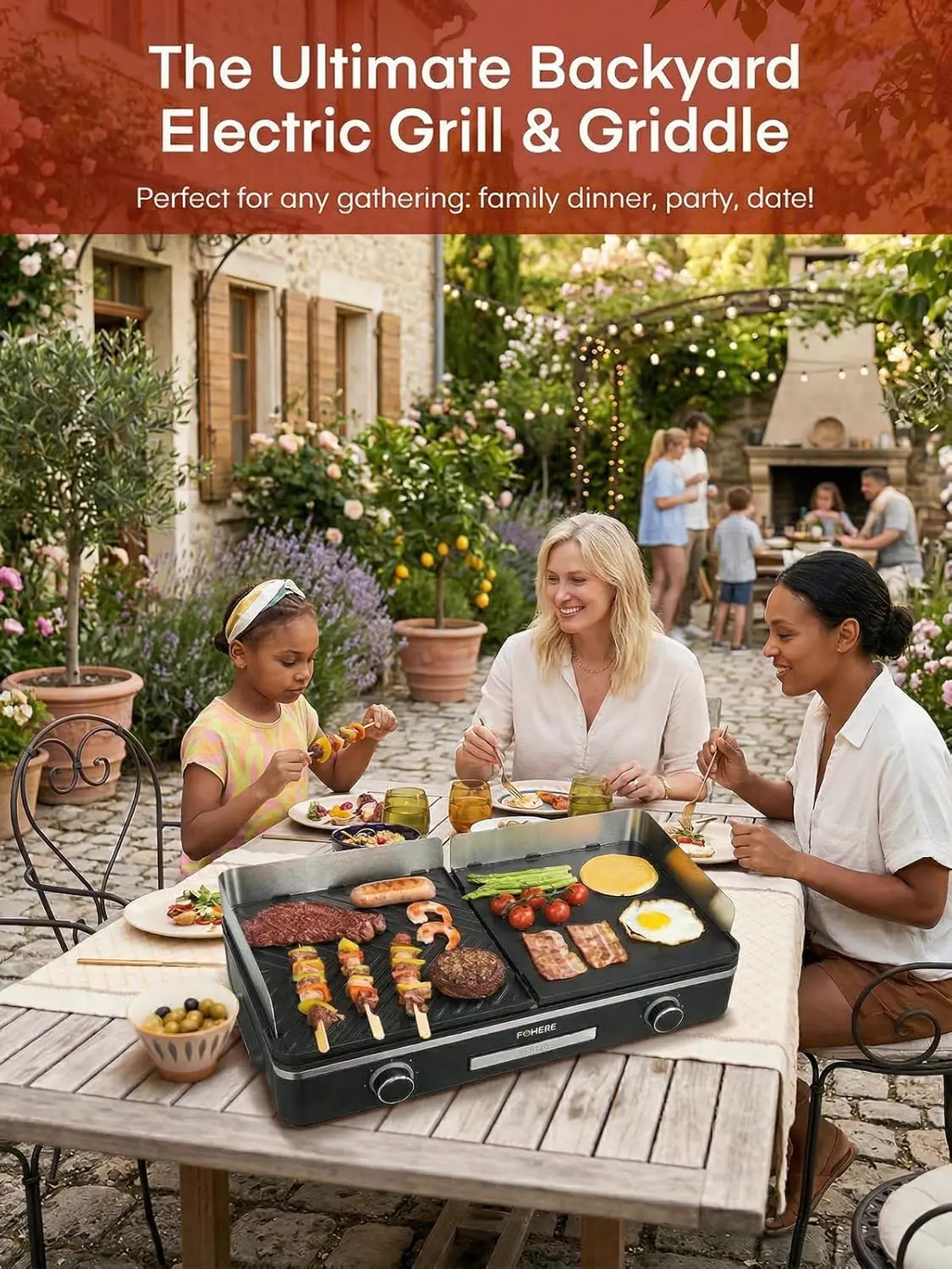 Barbecue électrique FOHERE Barbecue Électrique de Table 2400W vue 3