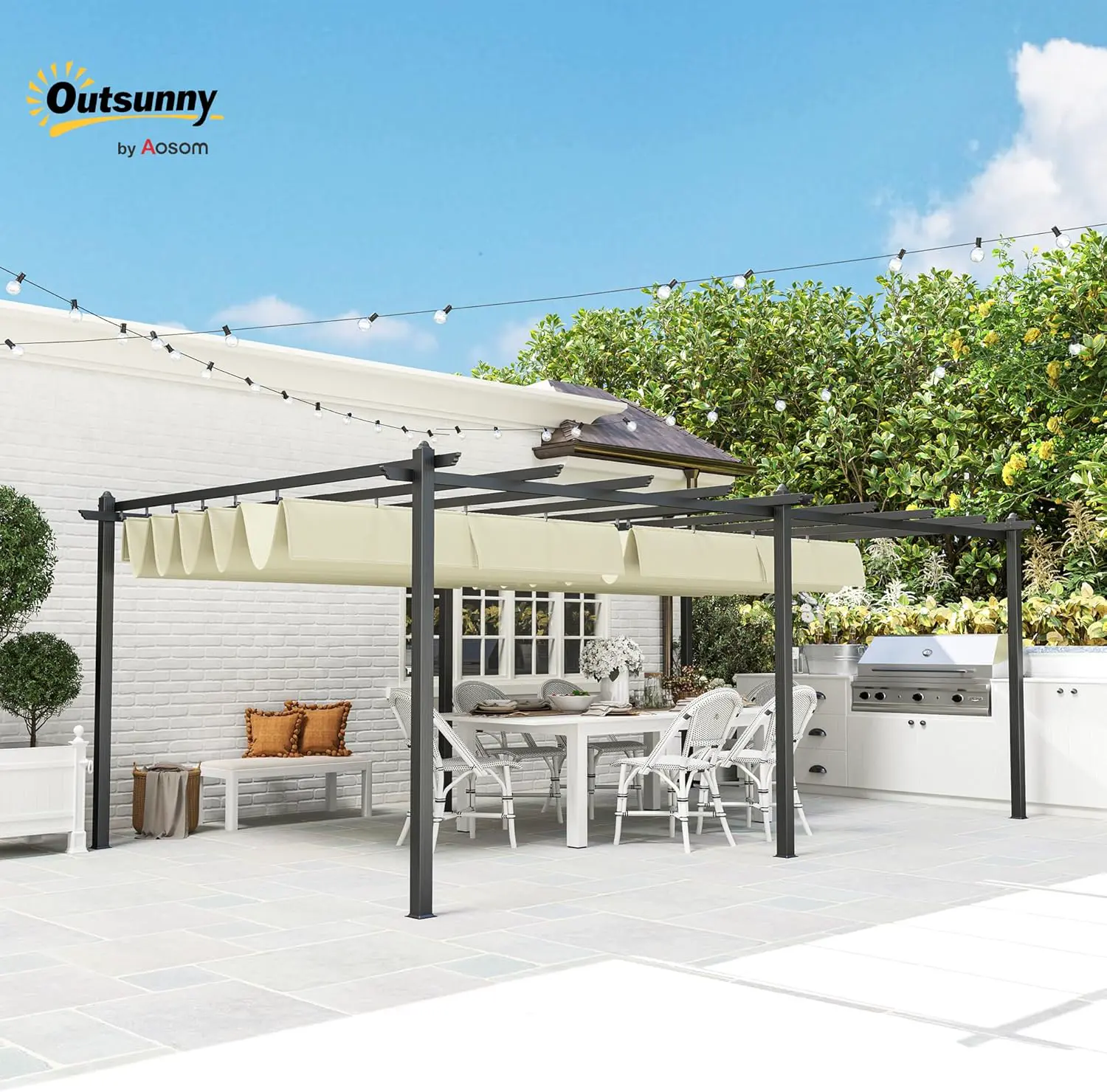 Pergola en aluminium beige 3,6x6 m vue 2