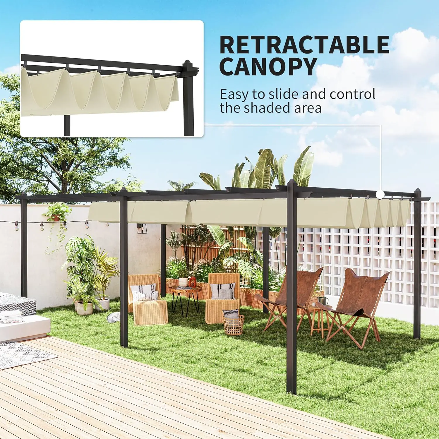 Pergola en aluminium beige 3,6x6 m vue 3
