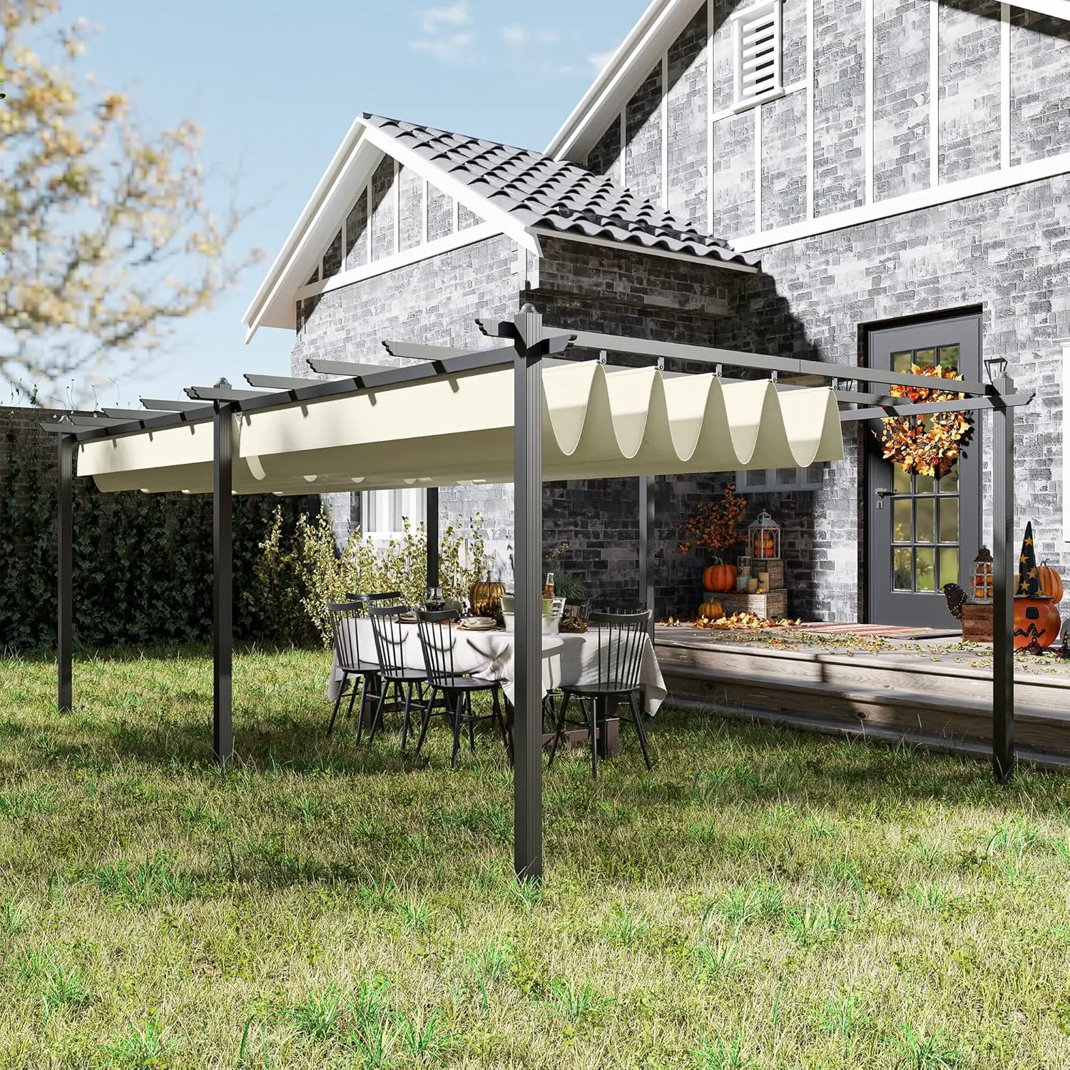 Pergola en aluminium beige 3,6x6 m vue 6