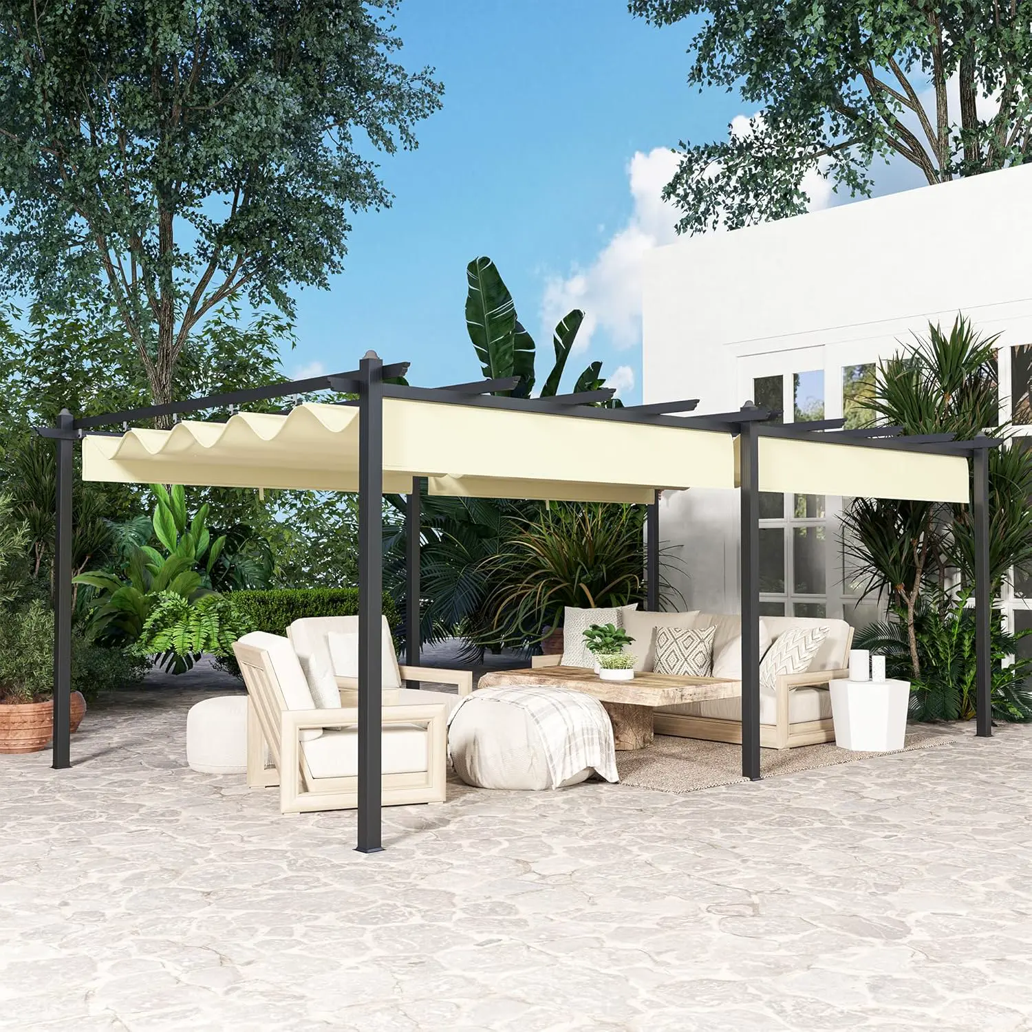 Pergola en aluminium beige 3,6x6 m vue 8