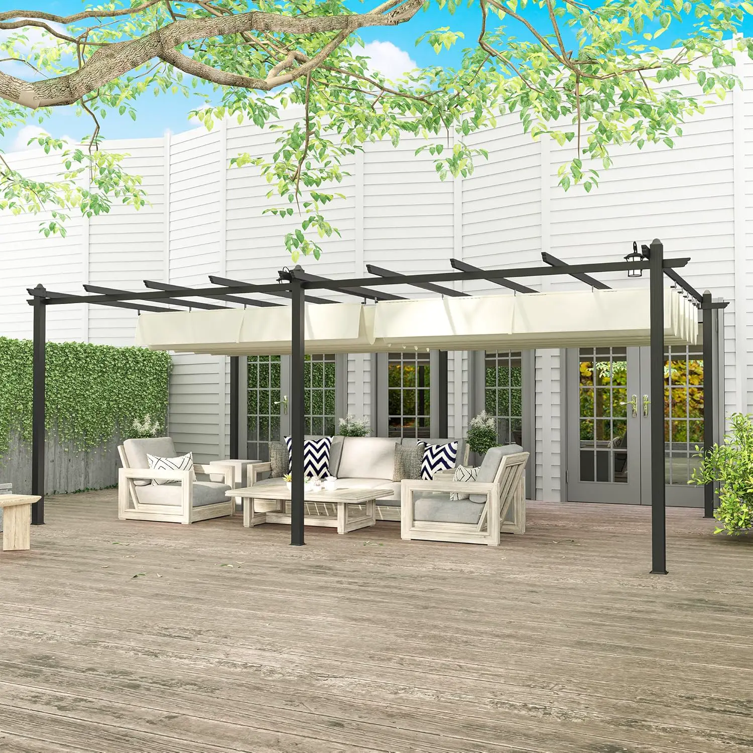 Pergola en aluminium beige 3,6x6 m vue 9