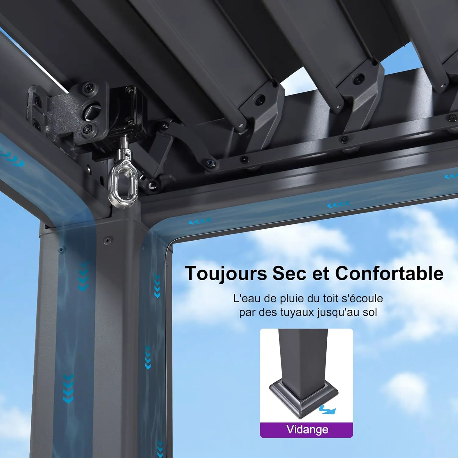 Pergola en aluminium gris 3,5x7,2 m vue 4