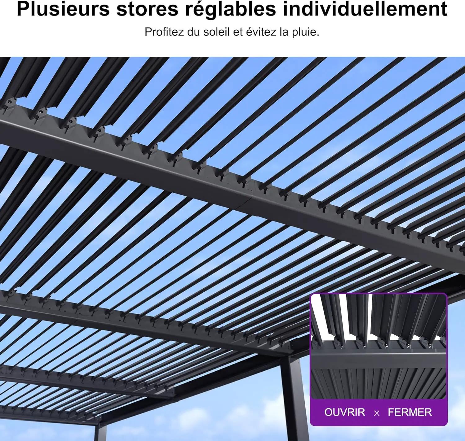 Pergola en aluminium gris 3,5x7,2 m vue 5