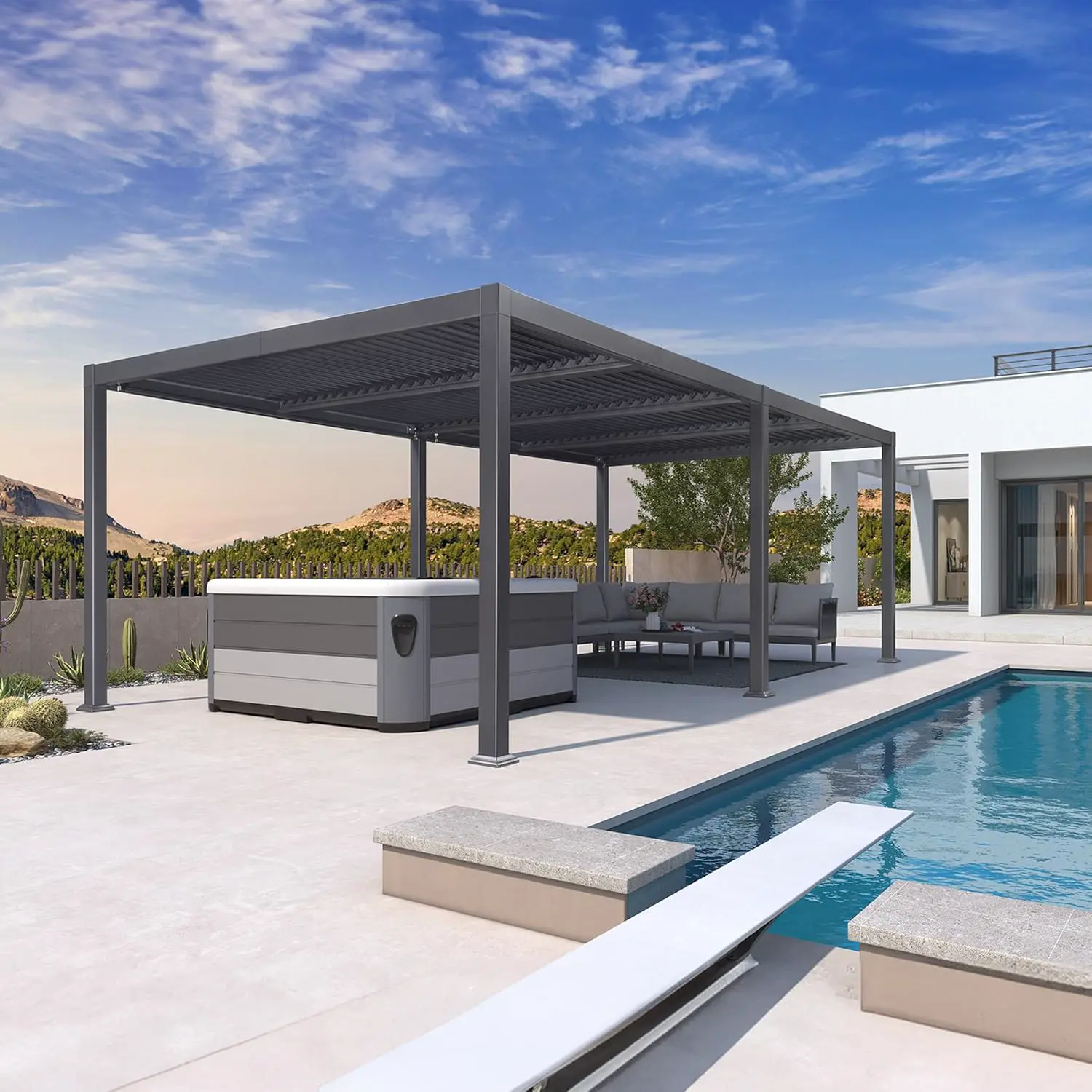Pergola en aluminium gris 3,5x7,2 m vue 8