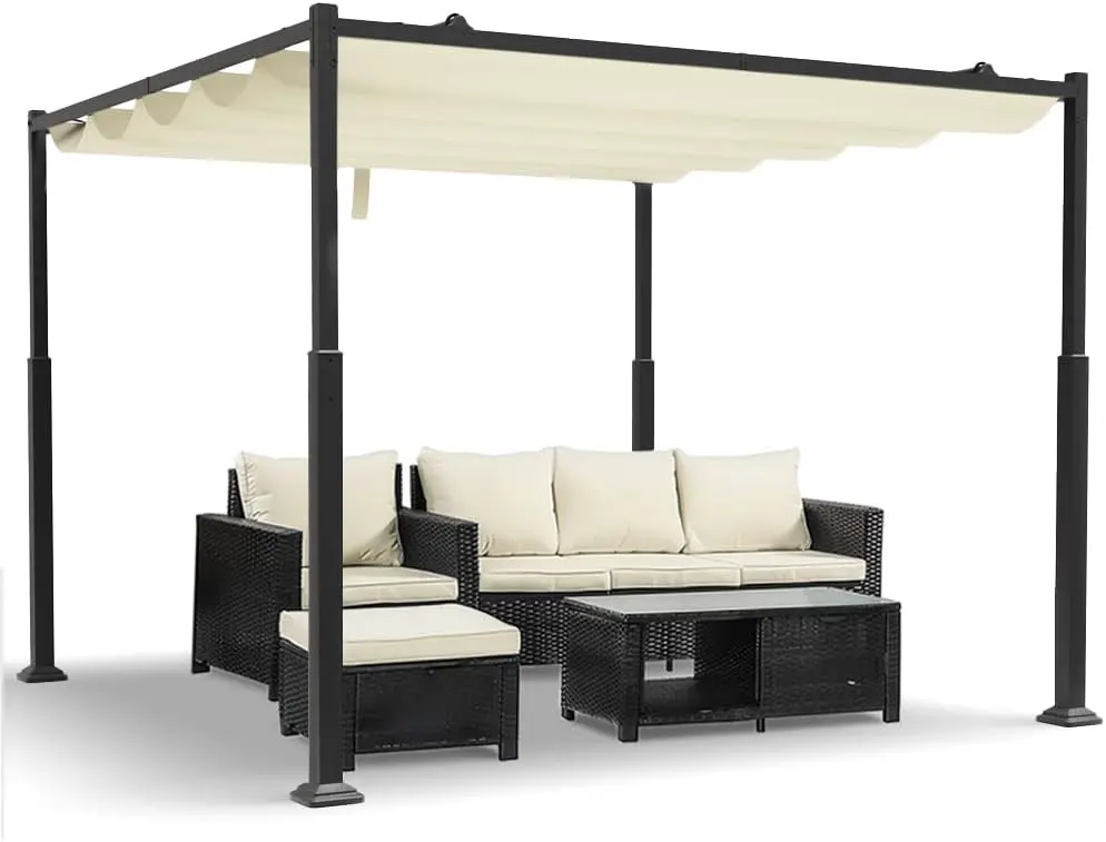 Pergola en métal beige 3x3 m rétractable vue 3