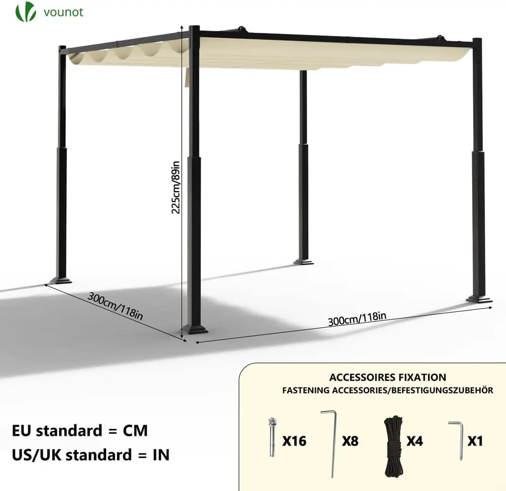 Pergola en métal beige 3x3 m rétractable vue 4