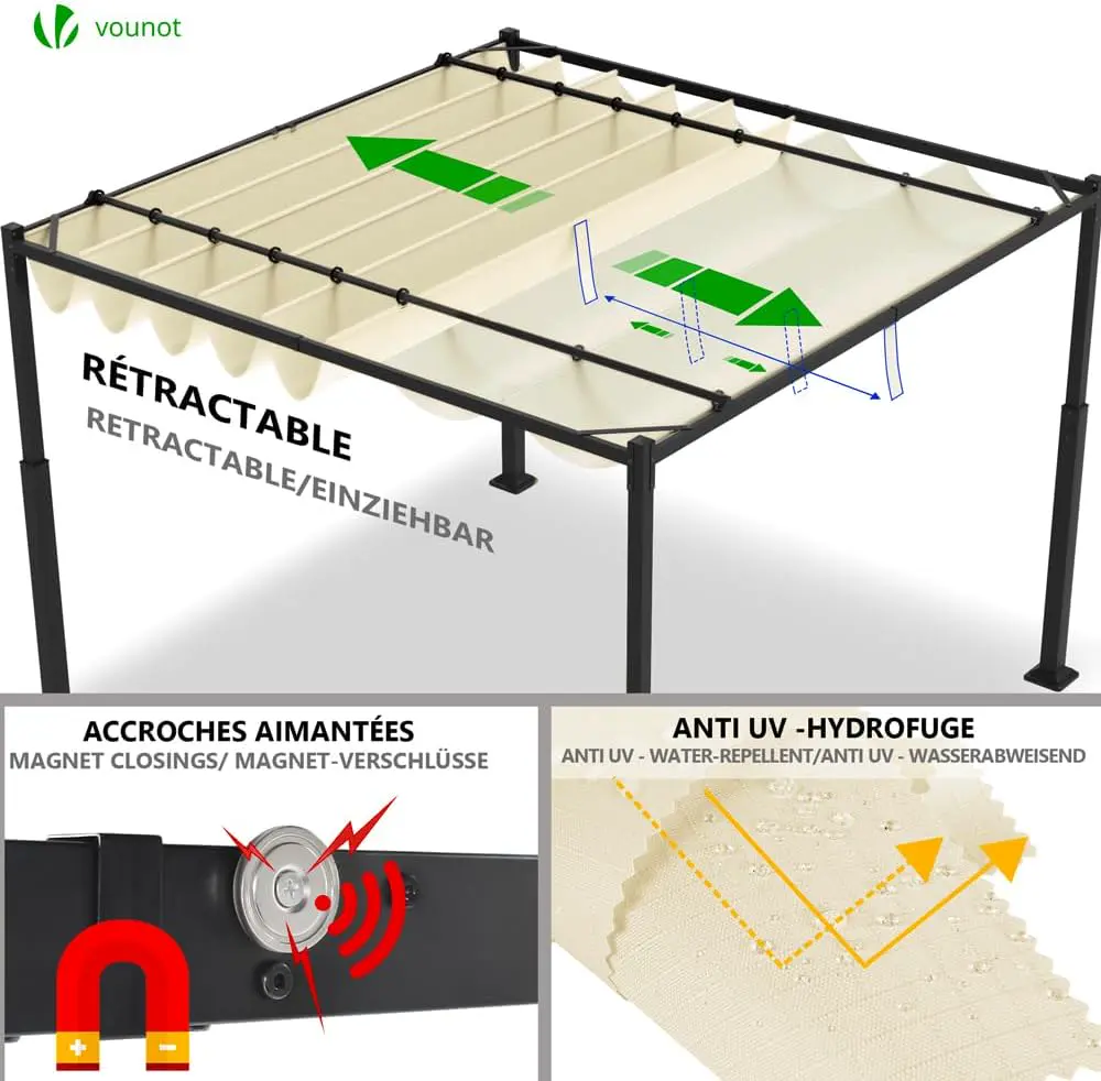 Pergola en métal beige 3x3 m rétractable vue 5