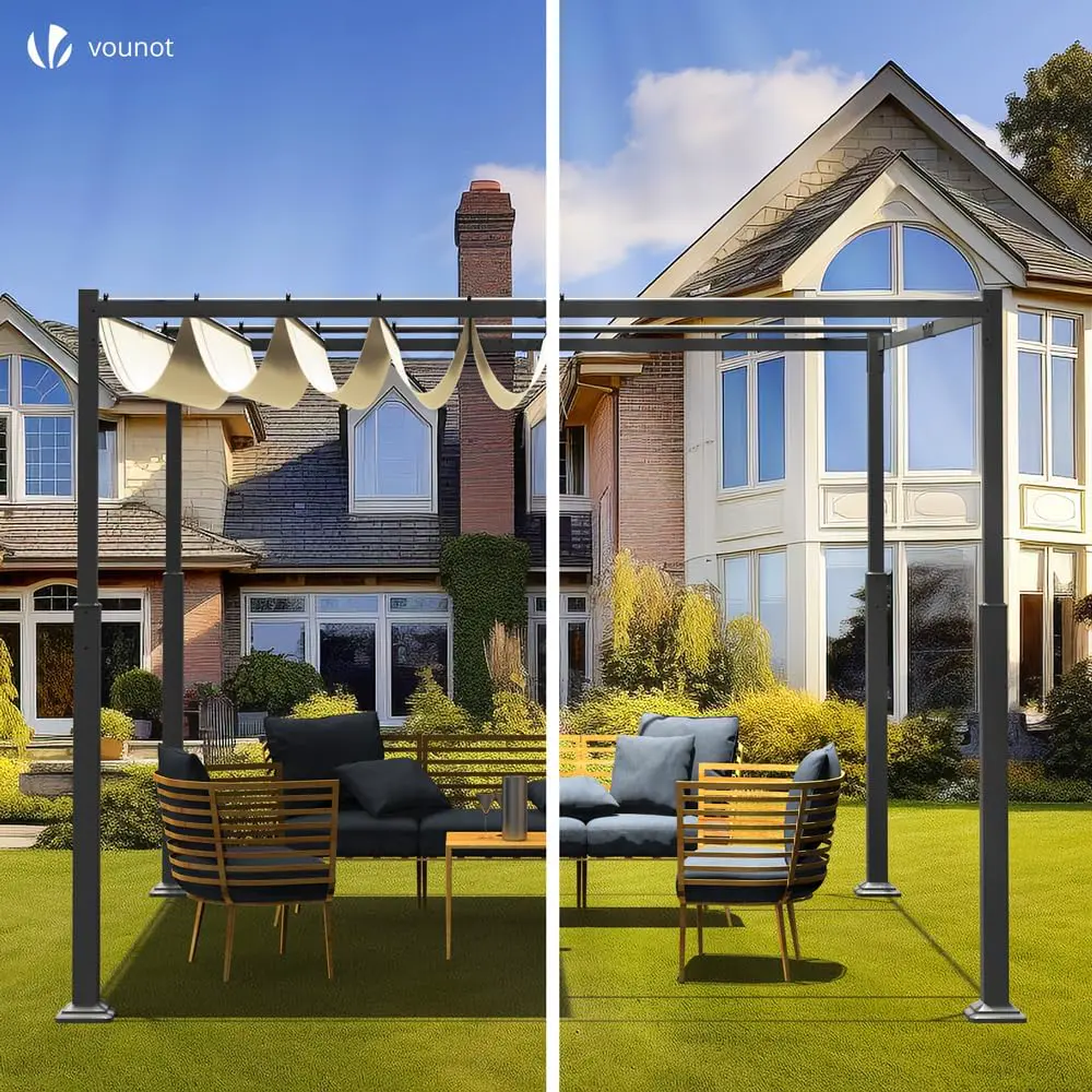 Pergola en métal beige 3x3 m rétractable vue 2