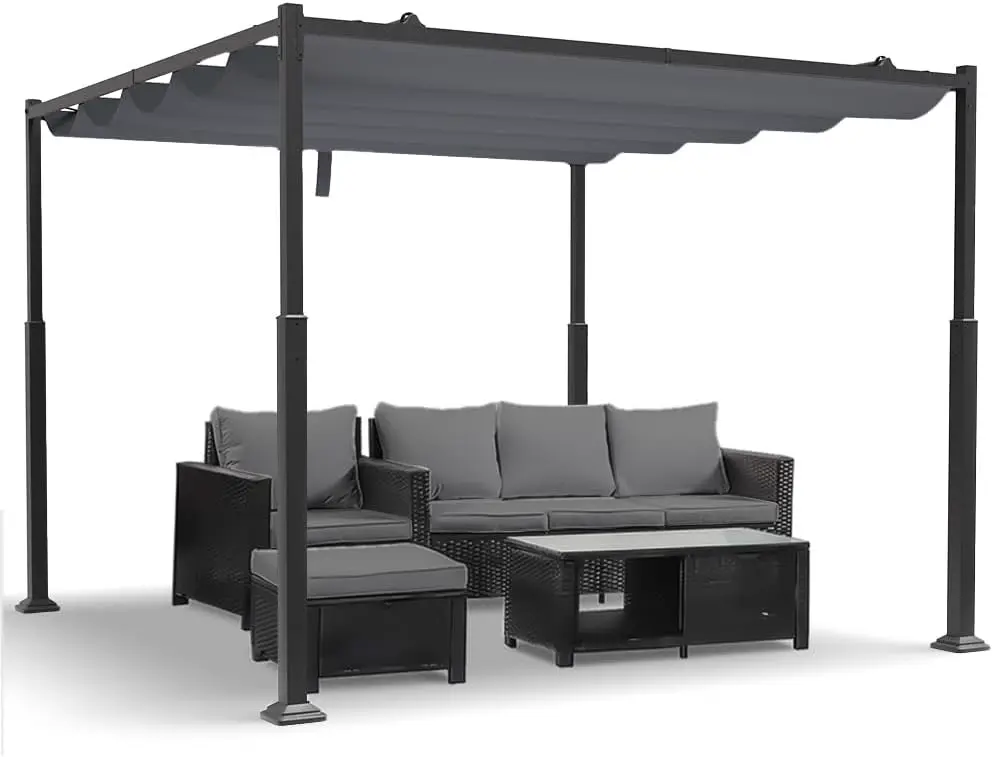 VOUNOT® Pergola Rétractable Coulissante 3x3m Tonnelle de Jardin Abri