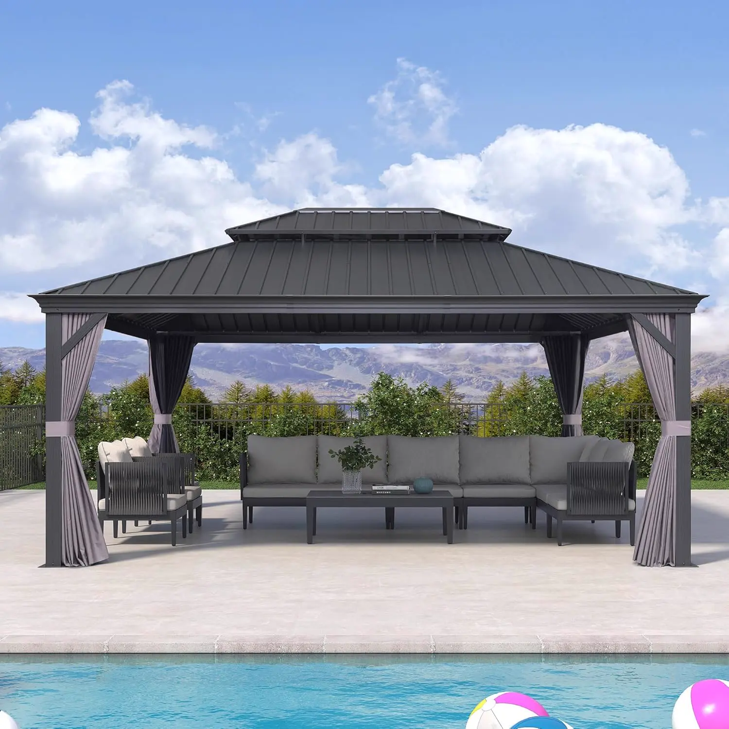 Pergola en aluminium gris 5,2x4 m vue 2