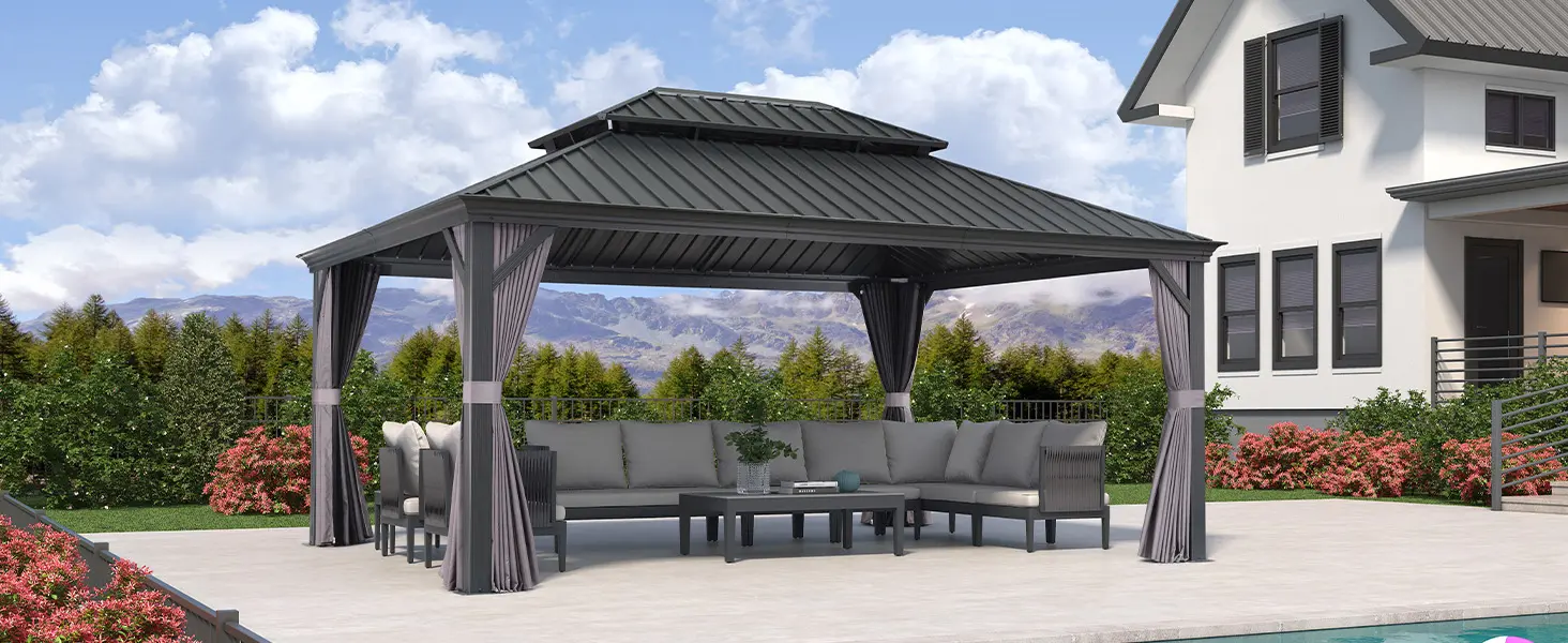 Pergola en aluminium gris 7,32x3,65 m — contenu détaillé 1