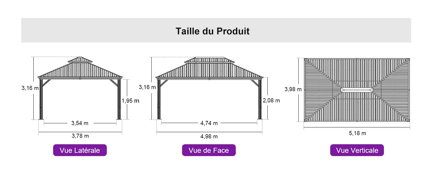 Pergola en aluminium gris 7,32x3,65 m — contenu détaillé 2