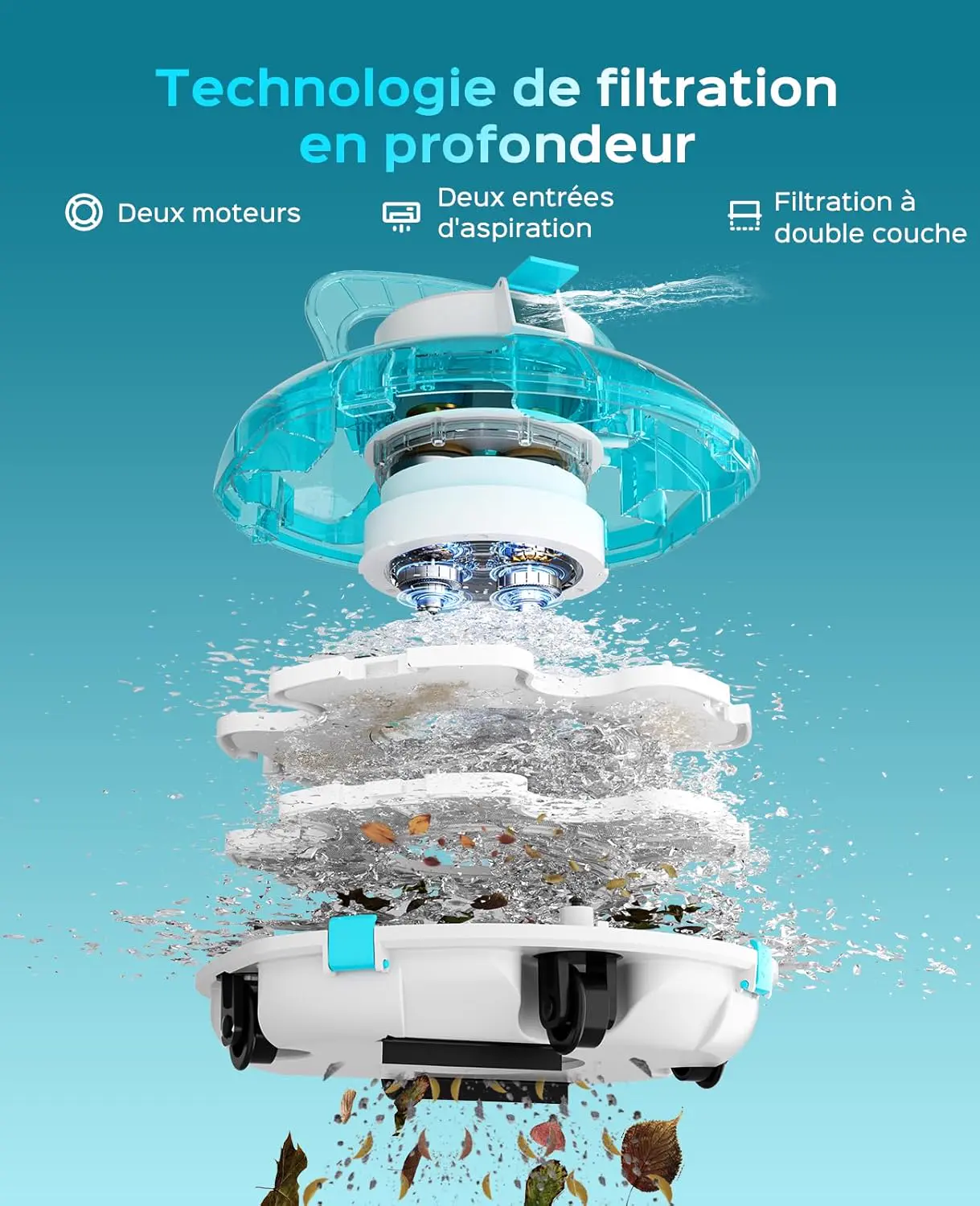 Robot piscine blanc 60 m² vue 3