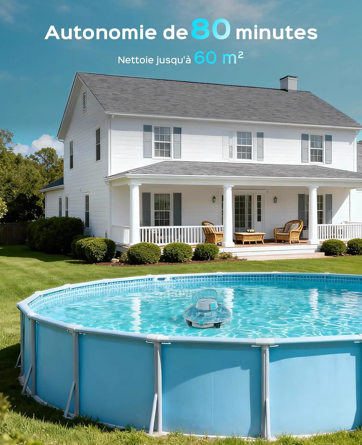 Robot piscine blanc 60 m² vue 5