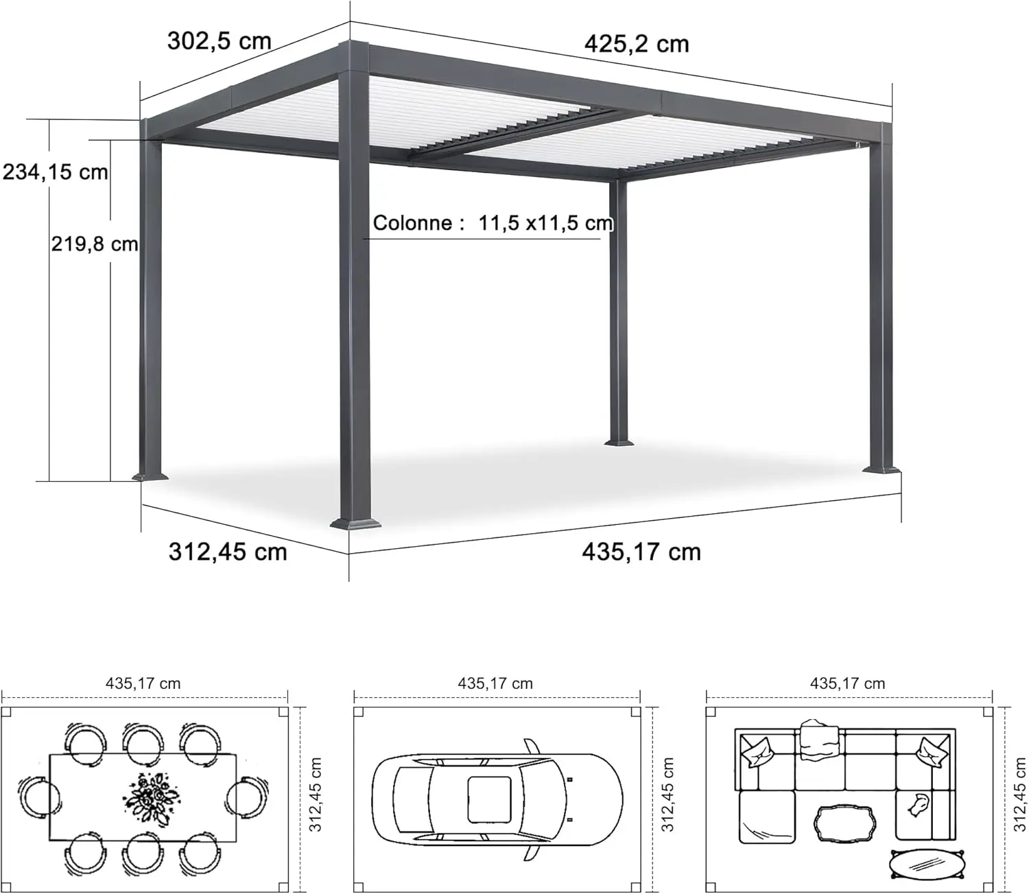 Pergola en aluminium 4,25x3 m vue 3
