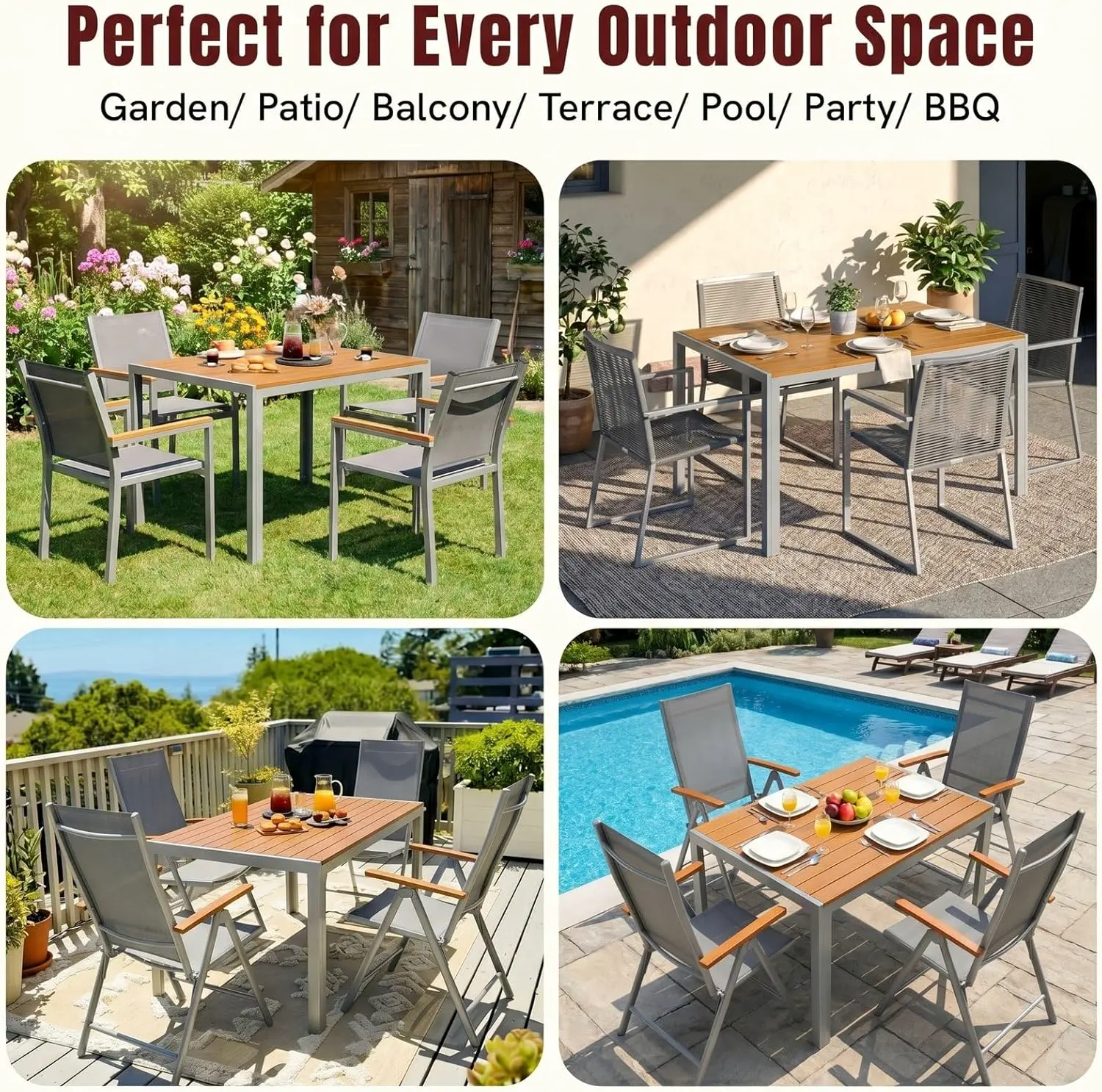 Table de jardin 6 places en aluminium gris vue 7