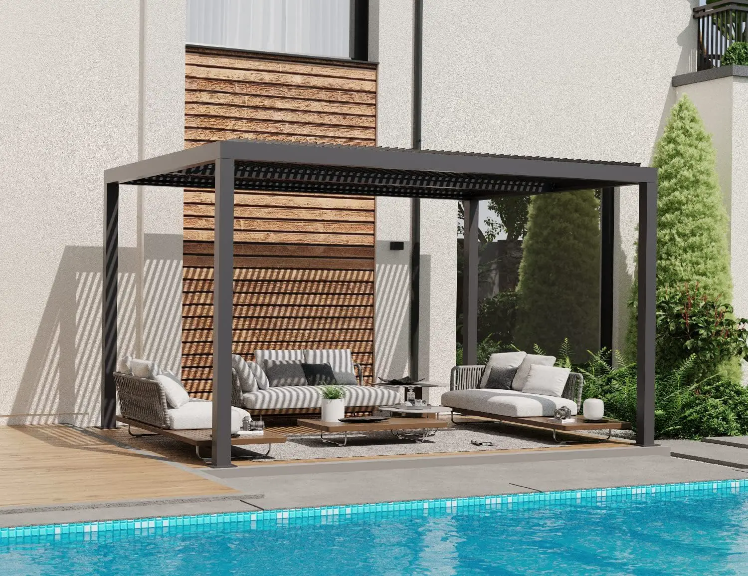 Pergola en aluminium gris 4x3,3 m vue 2