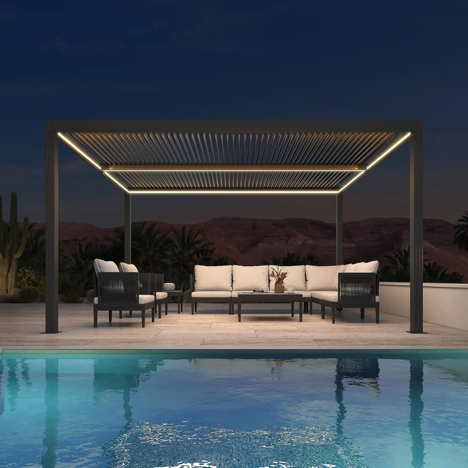 Pergola en aluminium gris 4,24x3 m vue 2