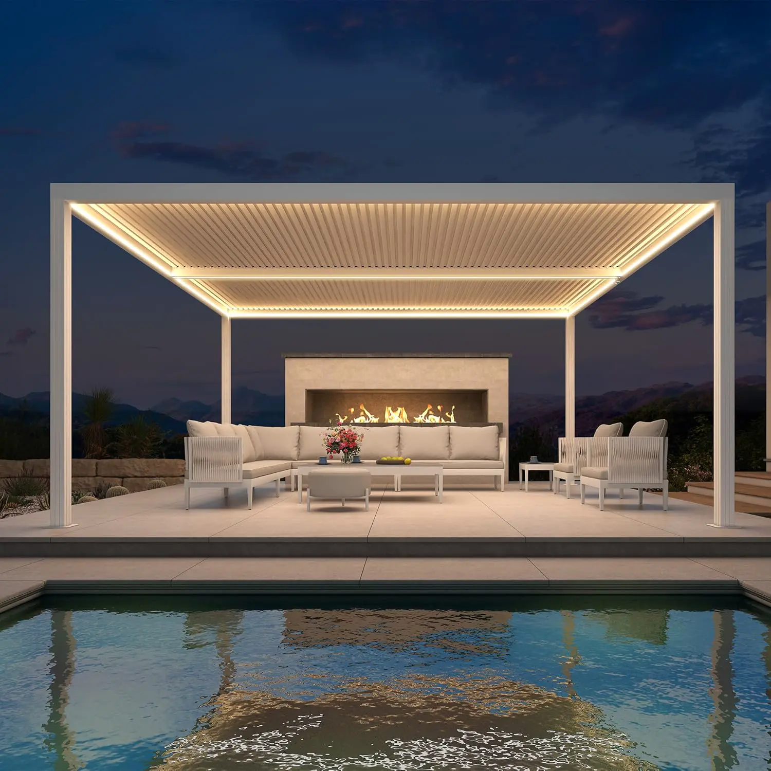 Pergola en aluminium blanc 4,8x3,68 m vue 2
