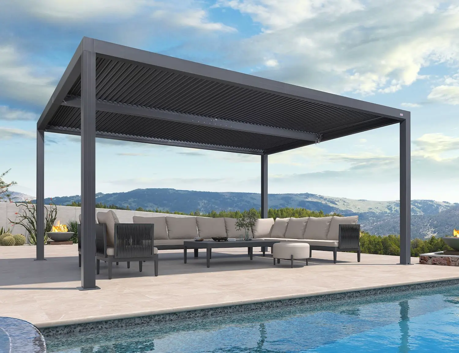 Pergola bioclimatique 4,8 x 3,68 m – Toit à persiennes réglable en aluminium de 17,66 m² Auvent de jardin élégant pour terrasse et terrasse Gris