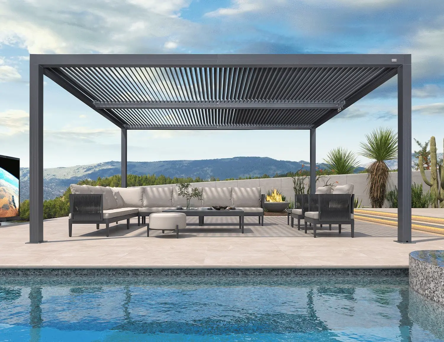 Pergola en aluminium gris 4,8x3,68 m vue 2
