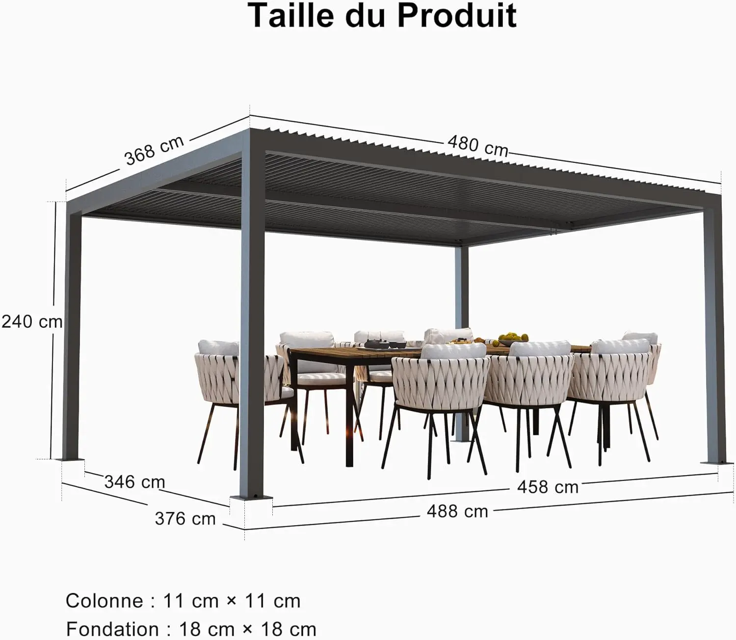 Pergola en aluminium gris 4,8x3,68 m vue 3