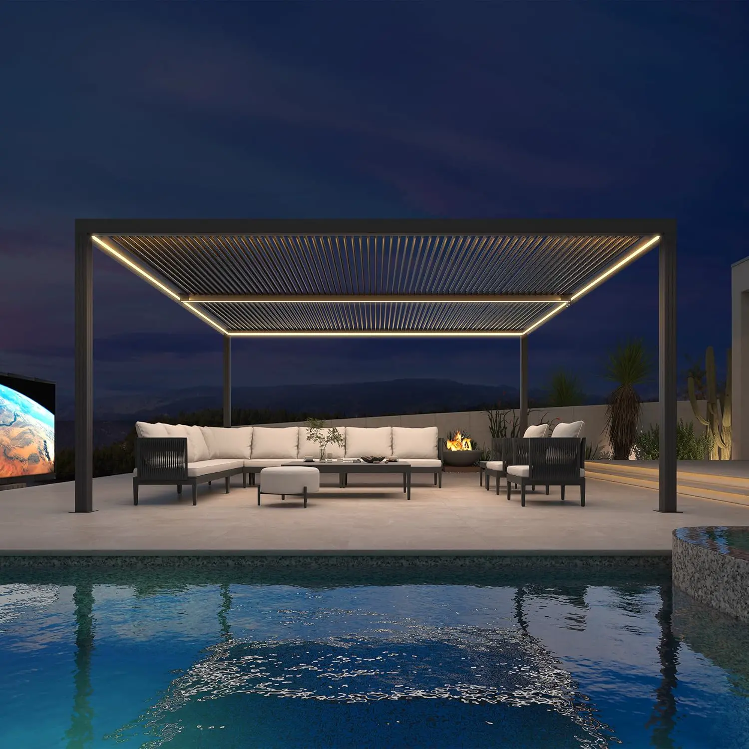 Pergola en aluminium gris 4,8x3,68 m vue 2