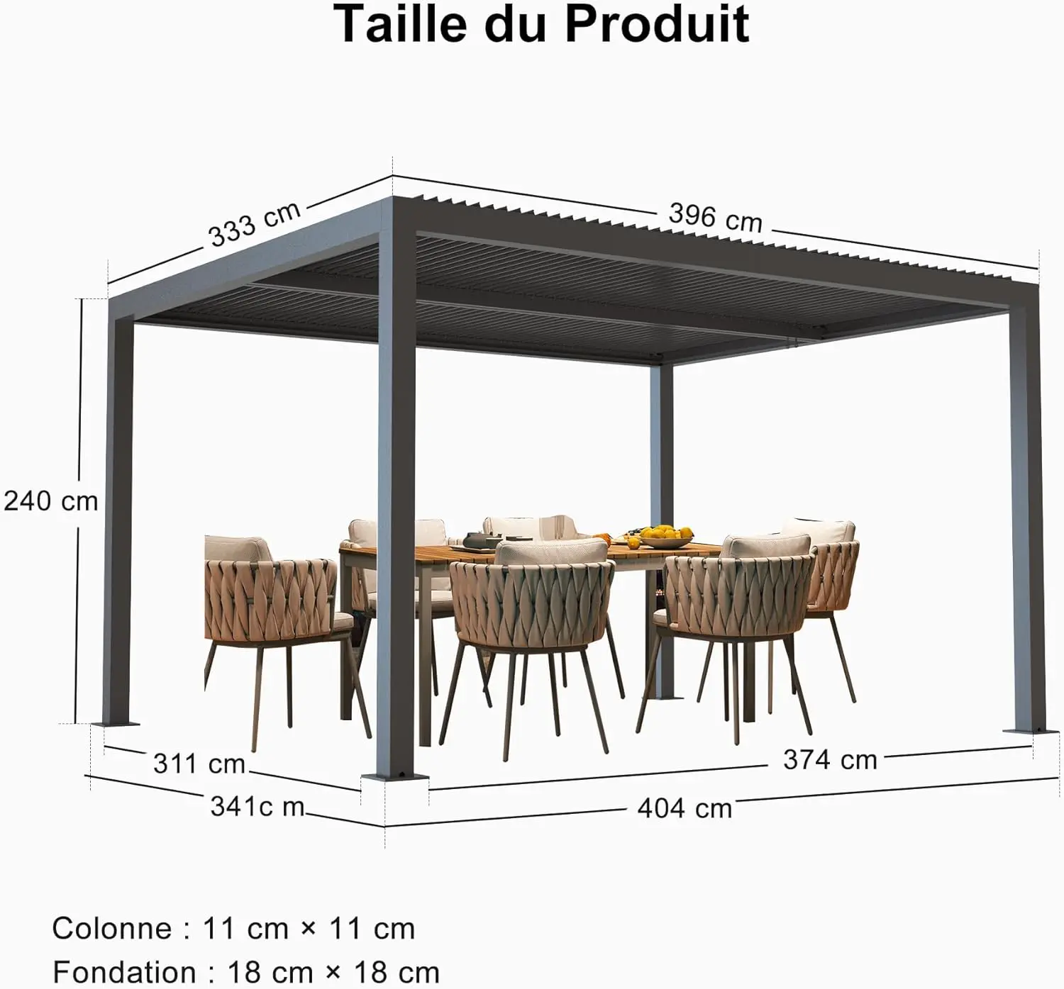 Pergola en aluminium gris 4x3,3 m vue 5