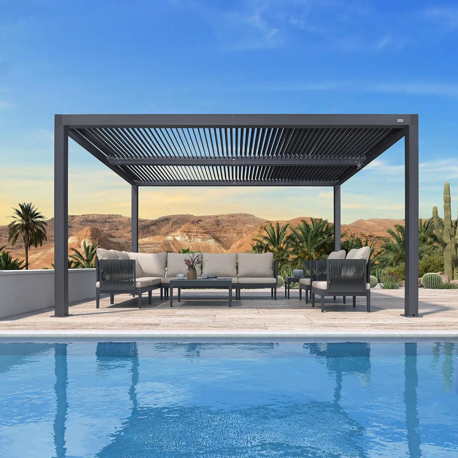 Pergola bioclimatique 4,24 x 3 m - Pergola réglable en aluminium - 12,72 m² - Auvent extérieur pour terrasse et terrasse - Gris - Parfait pour les espaces de vie extérieurs