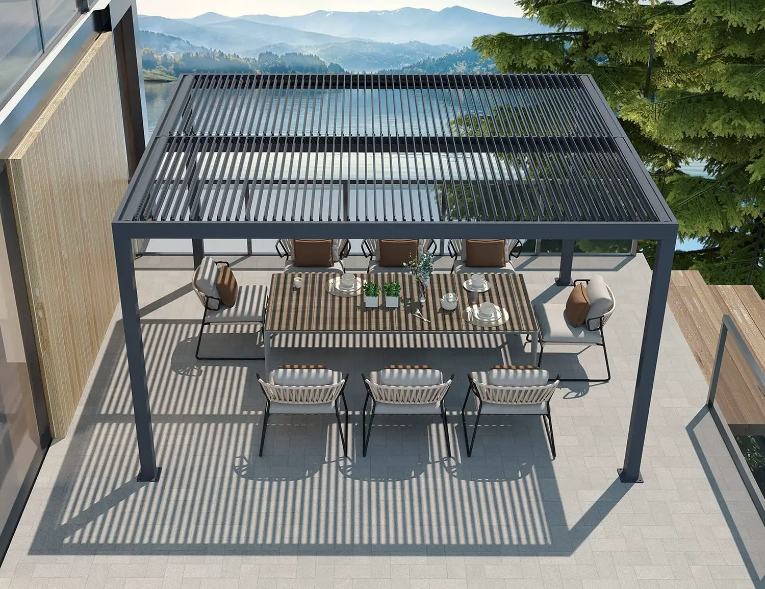 Pergola en aluminium gris 4,24x3,68 m vue 2