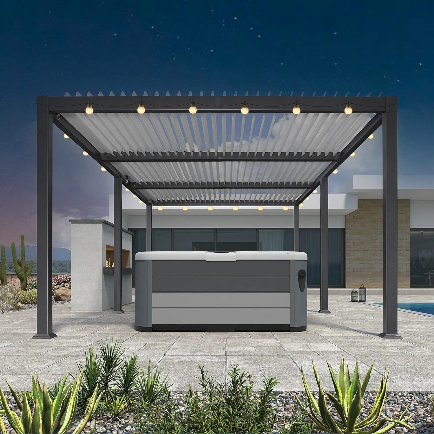 Pergola en aluminium gris 6,35x3,5 m vue 2
