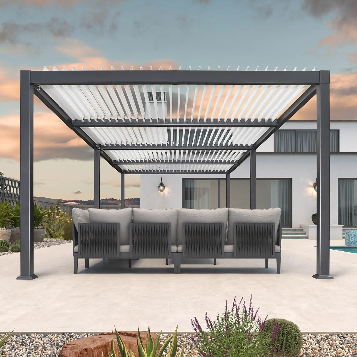 Pergola en aluminium gris 8,5x3,5 m vue 2