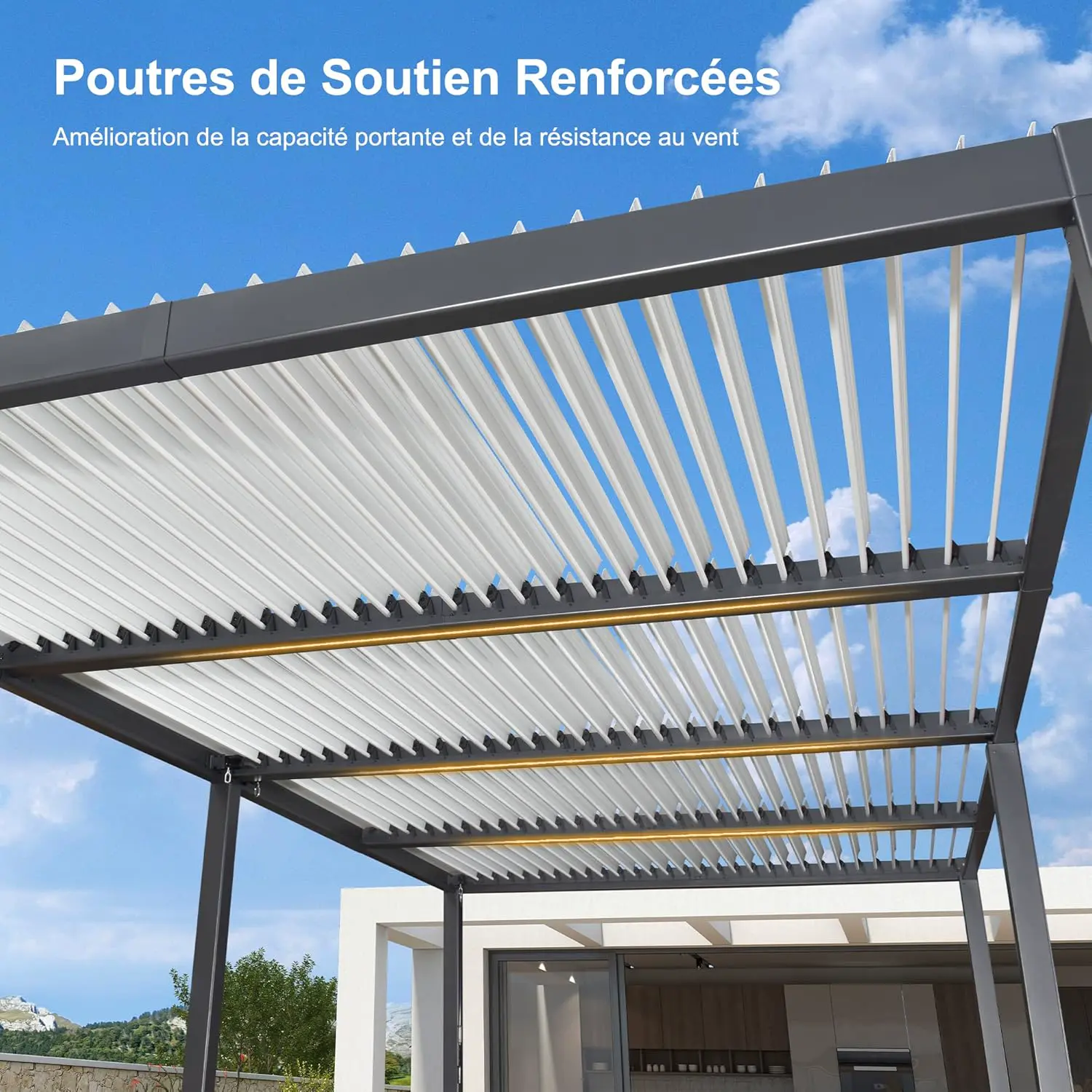 Pergola en aluminium gris 8,5x3,5 m vue 4