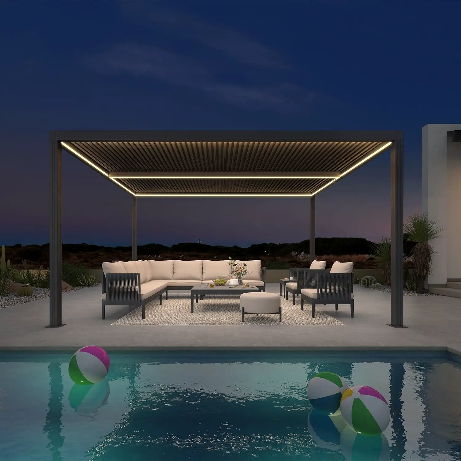 Pergola en aluminium gris 4,24x3,68 m vue 2