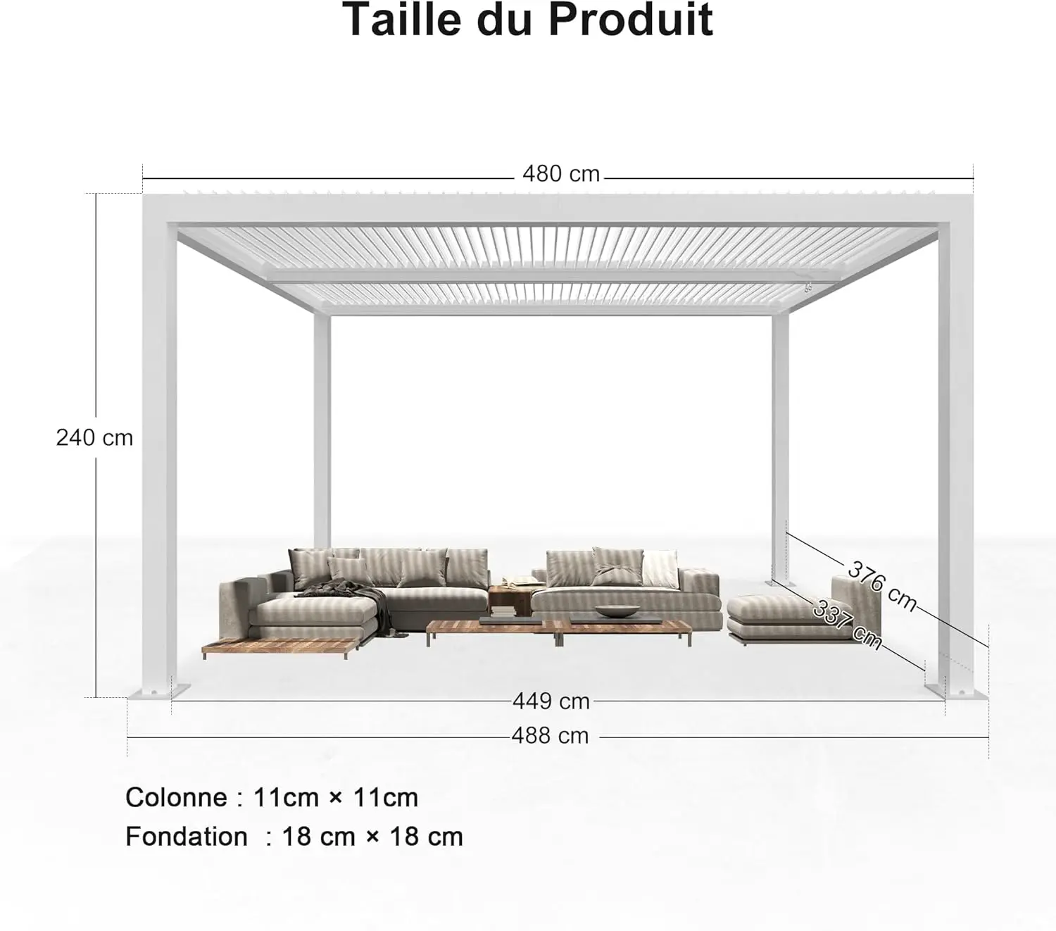 Pergola en aluminium blanc 4,8x3,68 m vue 3