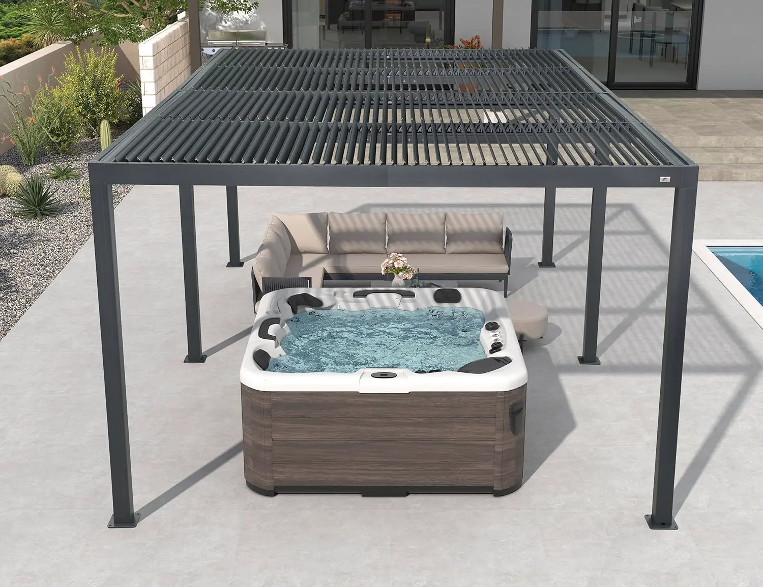Pergola en aluminium gris 6x3,68 m vue 2