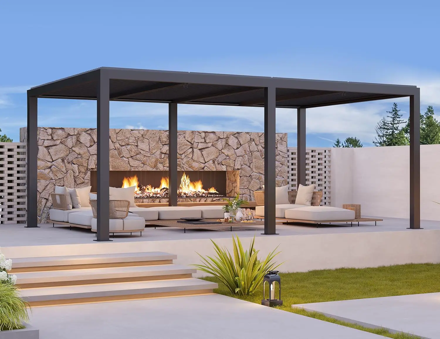 Pergola bioclimatique 6 x 3,68 m – Lattes réglables en aluminium de 22,08 m² – Auvent de jardin pour terrasse et terrasse – Tonnelle grise pour améliorer la vie en extérieur