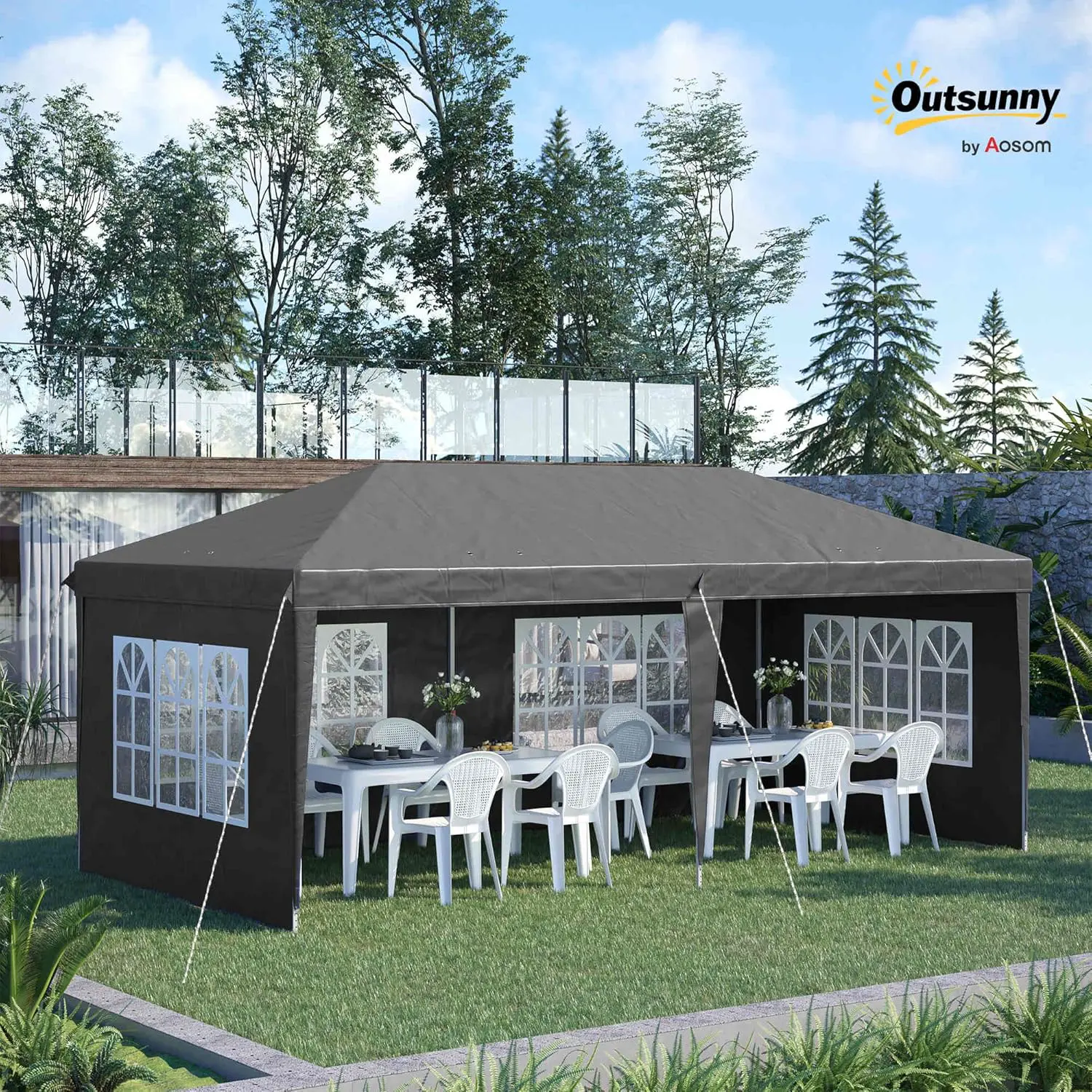 Tonnelle en métal gris 3x6 m vue 2